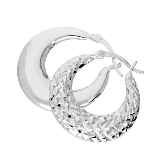 Boucles d'oreilles créoles en argent sterling avec diamants plats