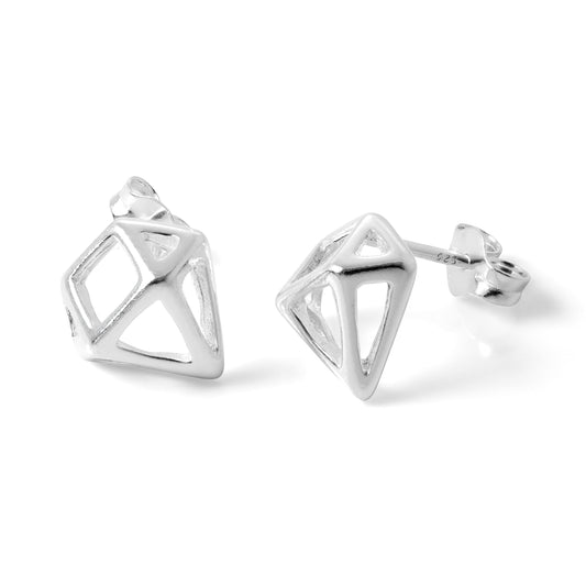 Boucles d'oreilles à tige ouvertes en argent sterling en forme de diamant