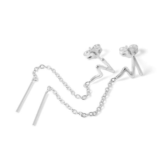 Boucles d'oreilles pendantes en argent sterling avec chaîne et barre en zigzag