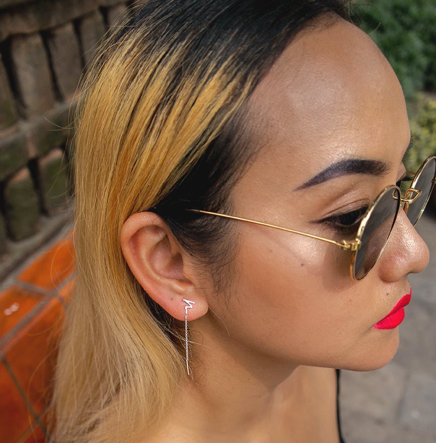 Boucles d'oreilles pendantes en argent sterling avec chaîne et barre en zigzag