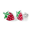 Boucles d'oreilles à tige en argent sterling et émail en forme de fraise