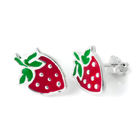 Boucles d'oreilles à tige en argent sterling et émail en forme de fraise