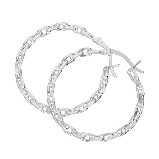 Boucles d'oreilles créoles à maillons en argent sterling