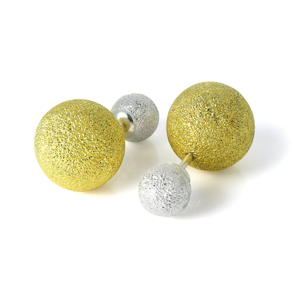 Boucles d'oreilles à tige en argent sterling plaqué or avec boules lourdes givrées à double face