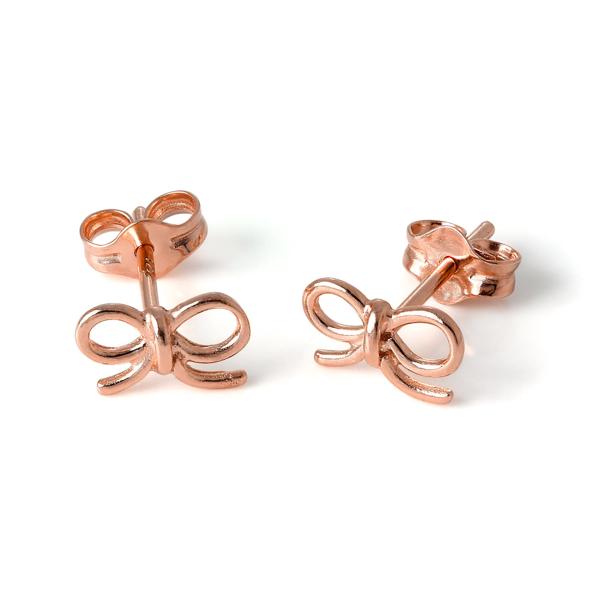 Boucles d'oreilles à tige en argent sterling plaqué or rose avec nœud en ruban