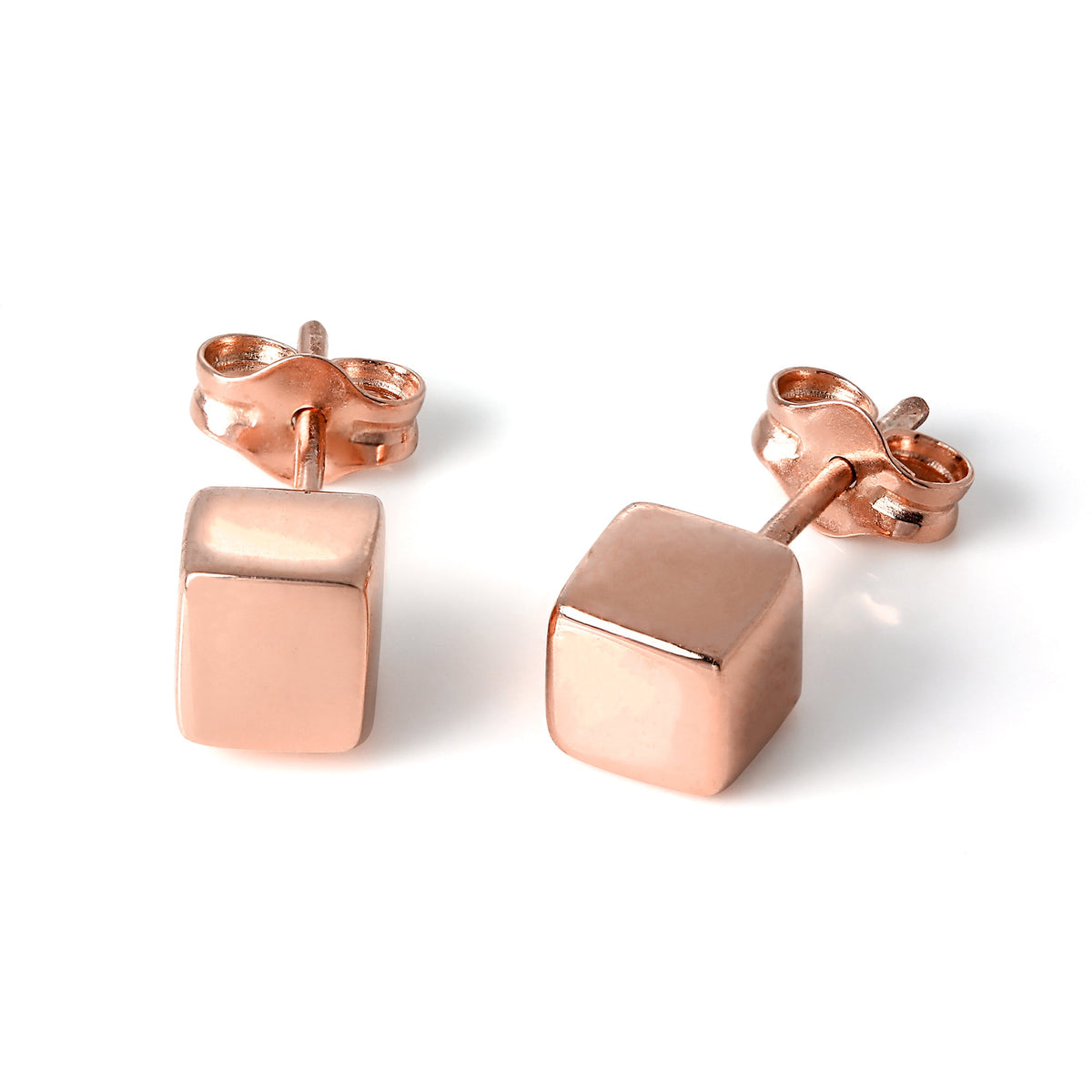 Boucles d'oreilles à tige cubiques en argent sterling plaqué or rose de 5 mm