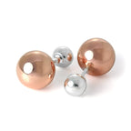 Boucles d'oreilles à tige en argent sterling plaqué or rose, double face, boules lourdes de 14 mm