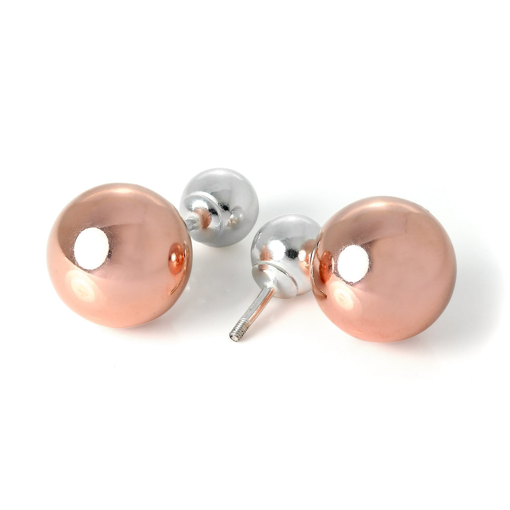 Boucles d'oreilles à tige en argent sterling plaqué or rose, double face, boules lourdes de 14 mm
