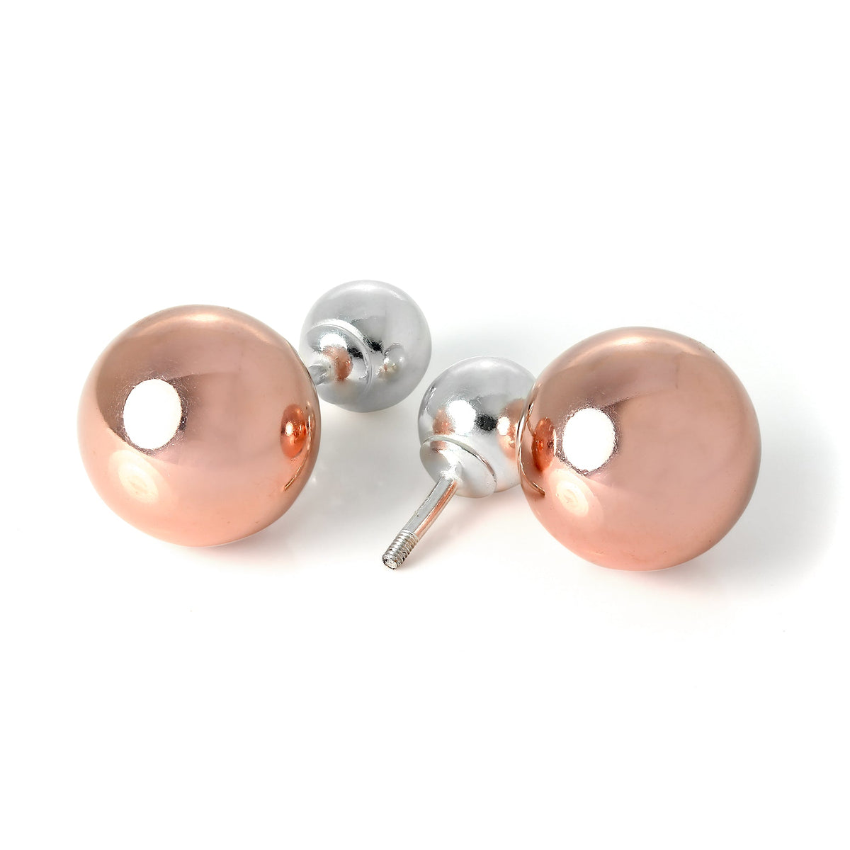 Boucles d'oreilles à tige en argent sterling plaqué or rose, double face, boules lourdes de 14 mm