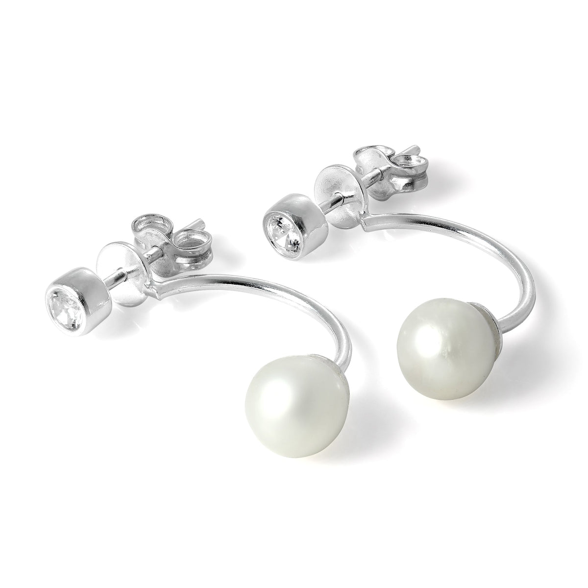 Boucles d'oreilles à tige en argent sterling avec cristal CZ et perle