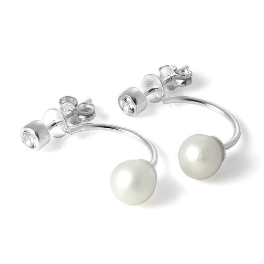 Boucles d'oreilles à tige en argent sterling avec cristal CZ et perle
