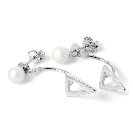 Boucles d'oreilles à tige en argent sterling avec triangle ouvert et perle