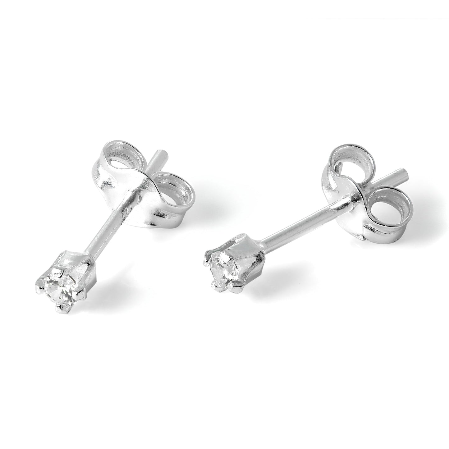 Boucles d'oreilles à tige en argent sterling et cristal CZ rond de 2 mm