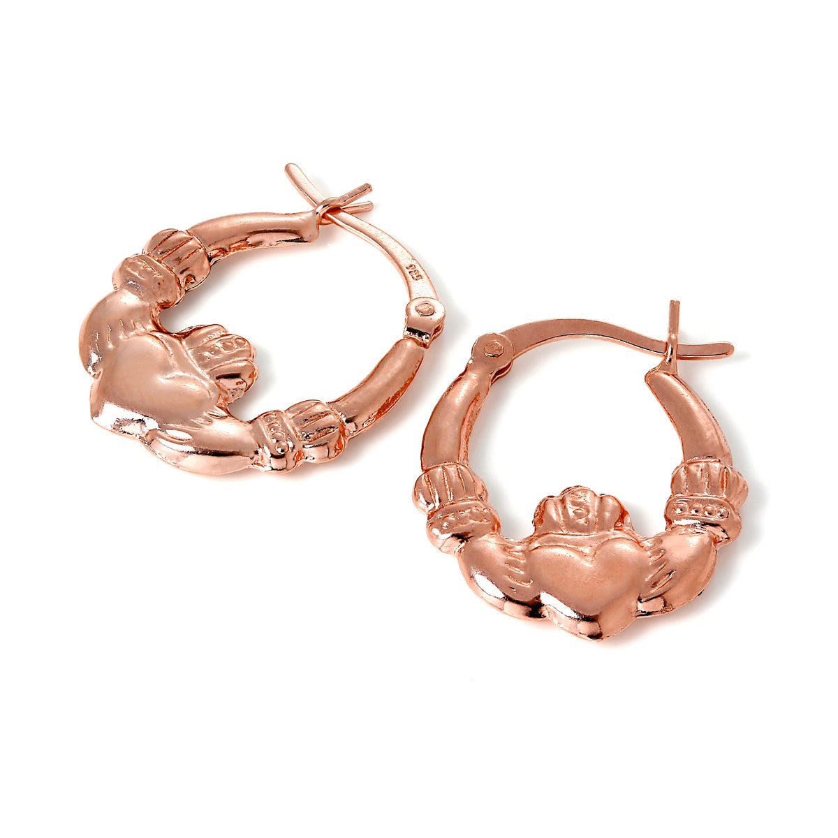Boucles d'oreilles créoles Claddagh en argent sterling plaqué or rose
