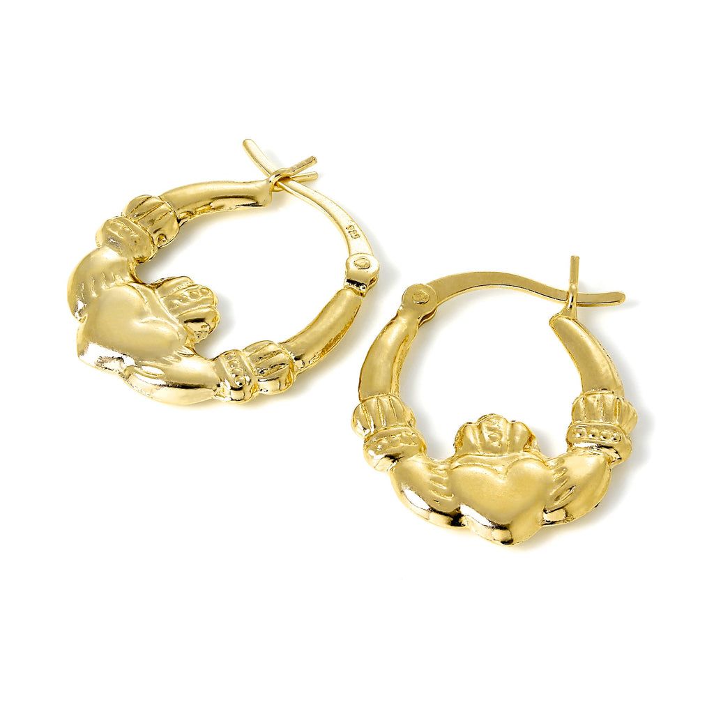 Boucles d'oreilles créoles Claddagh en argent sterling plaqué or