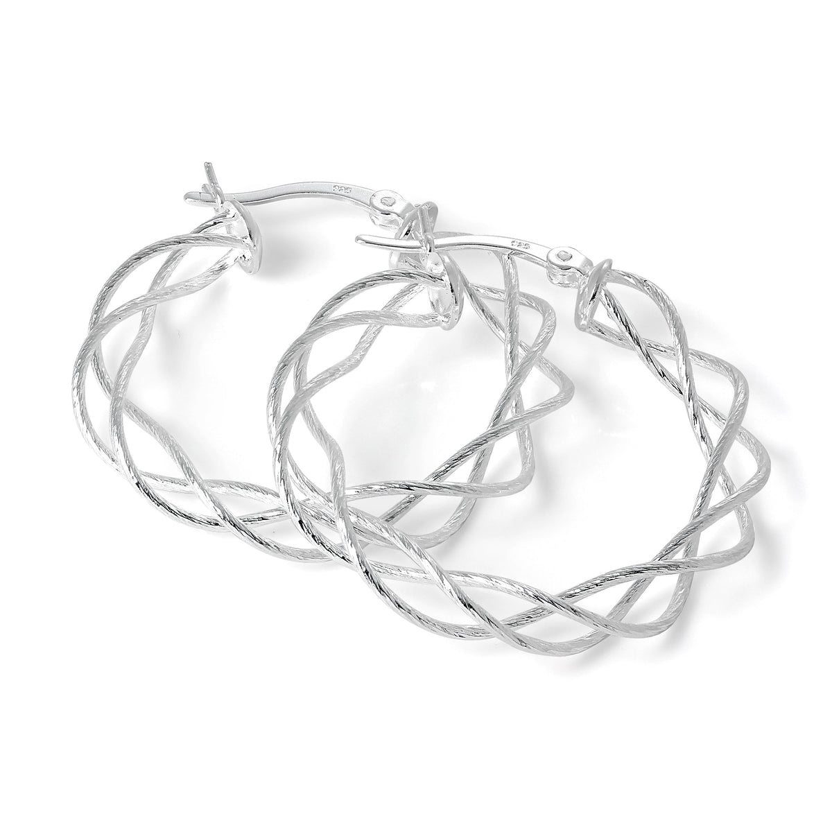 Boucles d'oreilles créoles tissées en argent sterling de 30 mm