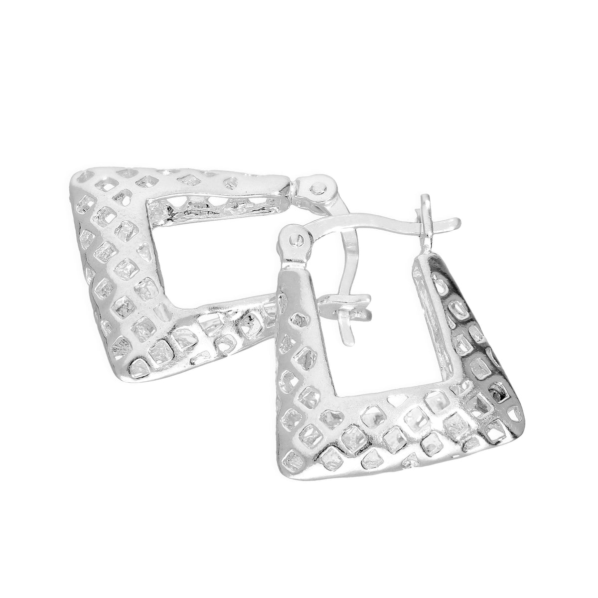 Boucles d'oreilles créoles carrées à motifs en argent sterling