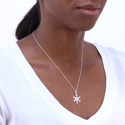 Grand collier flocon de neige en argent sterling et cristal CZ de 45 cm