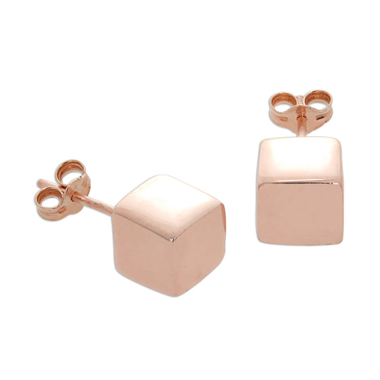 Boucles d'oreilles à tige cubiques en argent sterling plaqué or rose de 7 mm