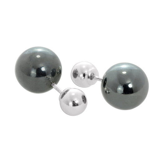 Boucles d'oreilles à tige en argent sterling à double face et boules bicolores de 8 mm