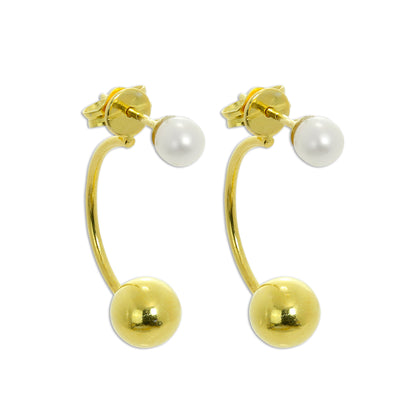 Boucles d'oreilles créoles et boules en argent sterling plaqué or avec perles