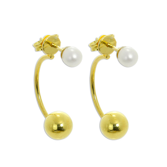 Boucles d'oreilles créoles et boules en argent sterling plaqué or avec perles