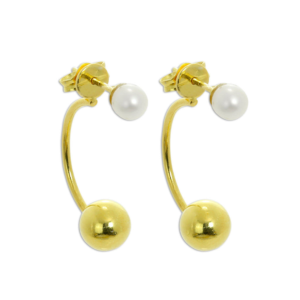 Boucles d'oreilles créoles et boules en argent sterling plaqué or avec perles