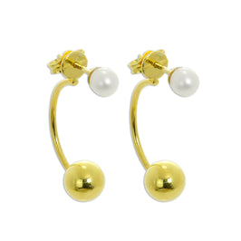 Boucles d'oreilles créoles et boules en argent sterling plaqué or avec perles