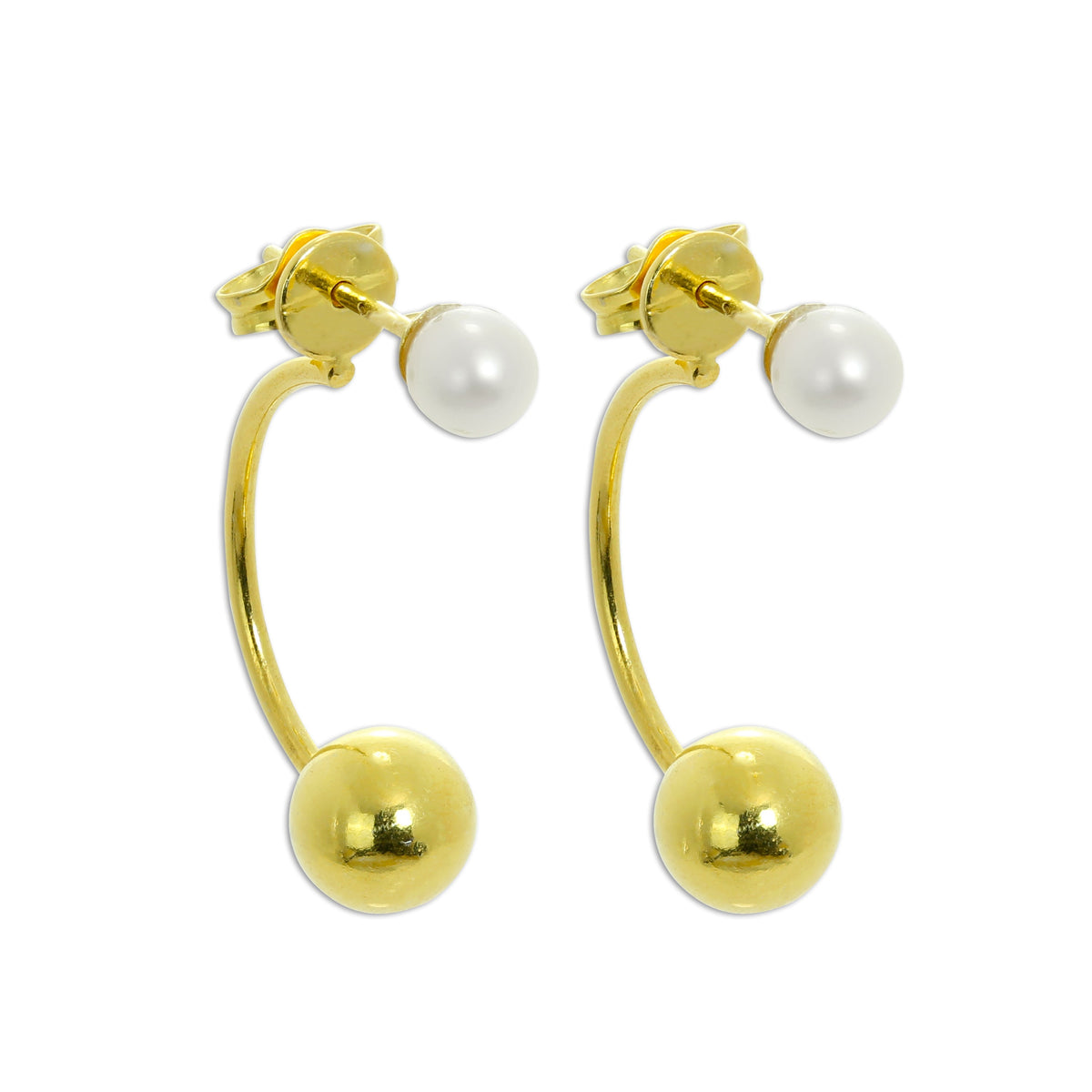 Boucles d'oreilles créoles et boules en argent sterling plaqué or avec perles