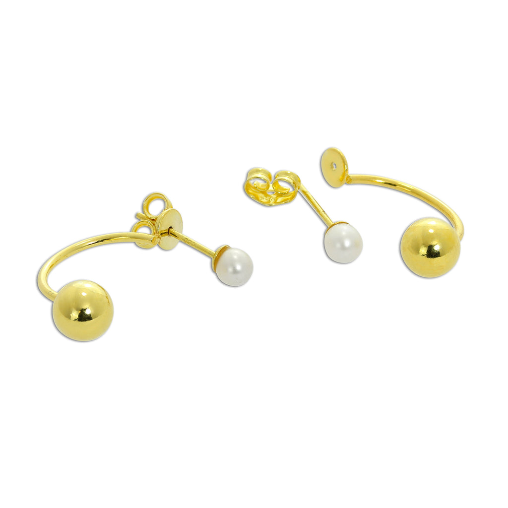 Boucles d'oreilles créoles et boules en argent sterling plaqué or avec perles