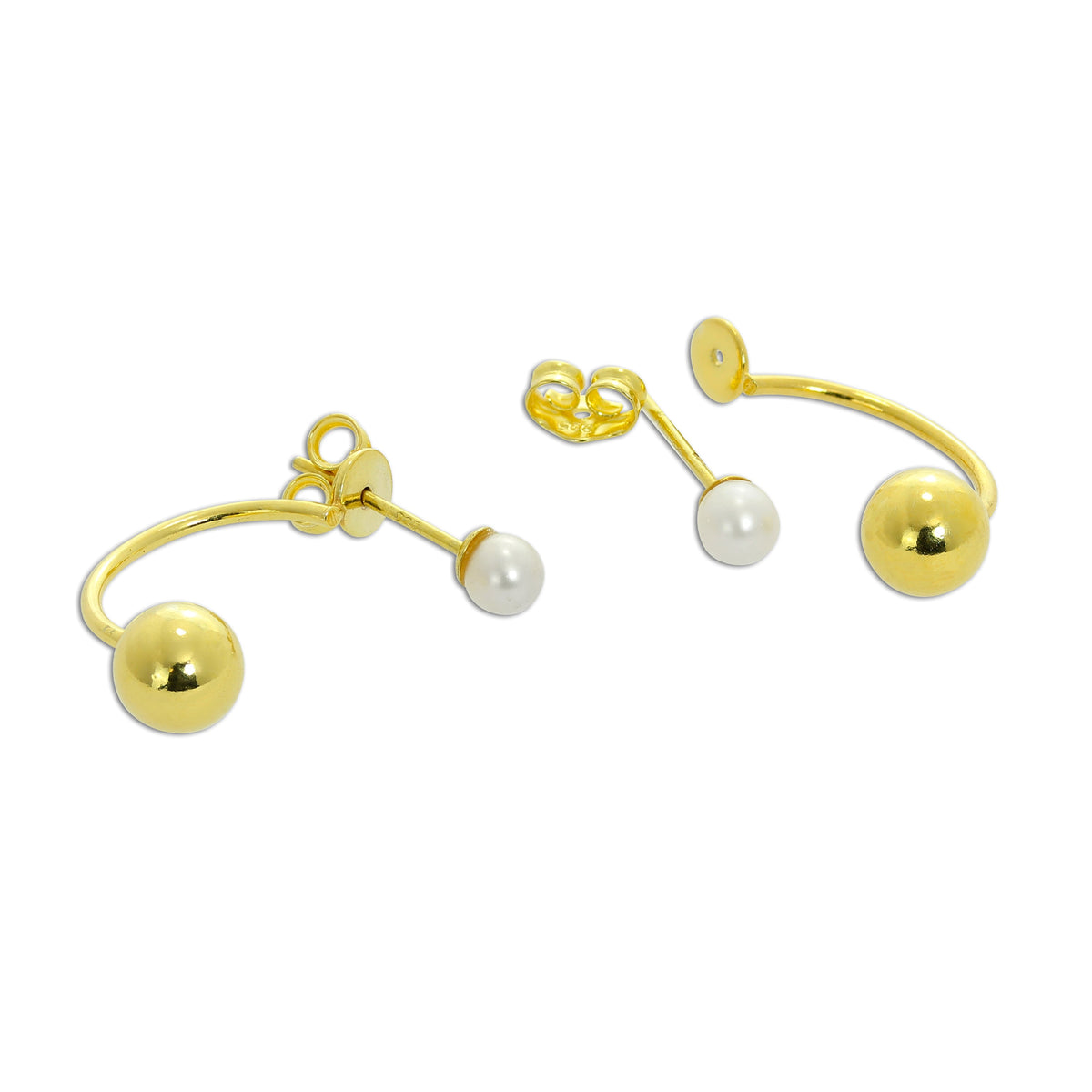 Boucles d'oreilles créoles et boules en argent sterling plaqué or avec perles