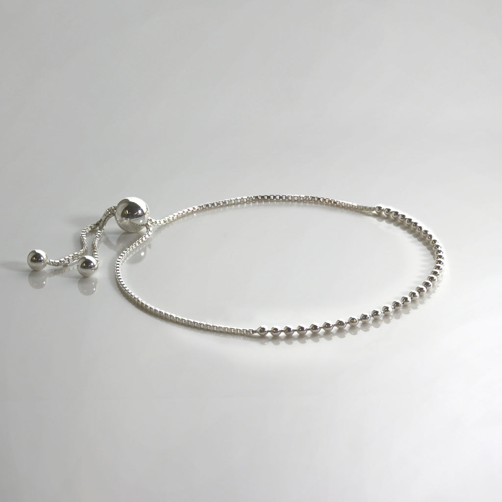 Bracelet réglable en argent sterling avec chaîne à billes et chaîne vénitienne de 25 cm