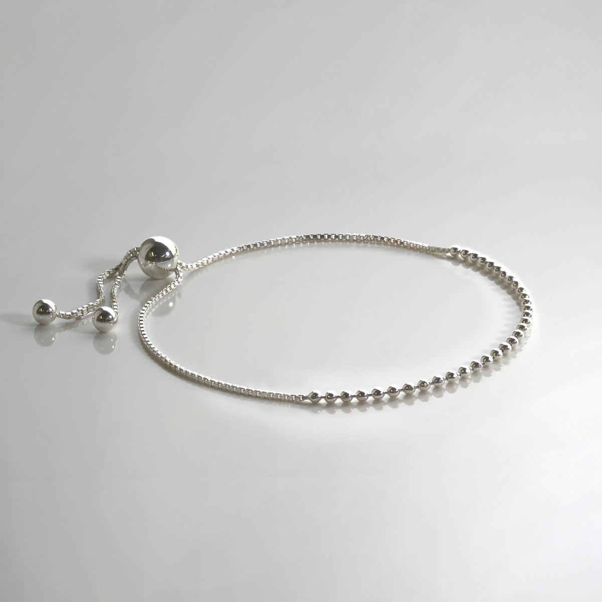 Bracelet réglable en argent sterling avec chaîne à billes et chaîne vénitienne de 25 cm