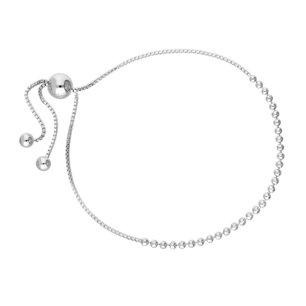 Bracelet réglable en argent sterling avec chaîne à billes et chaîne vénitienne de 25 cm
