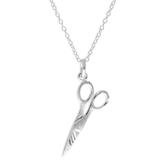 Collier en argent sterling mat avec ciseaux taille diamant sur chaîne de 45 cm