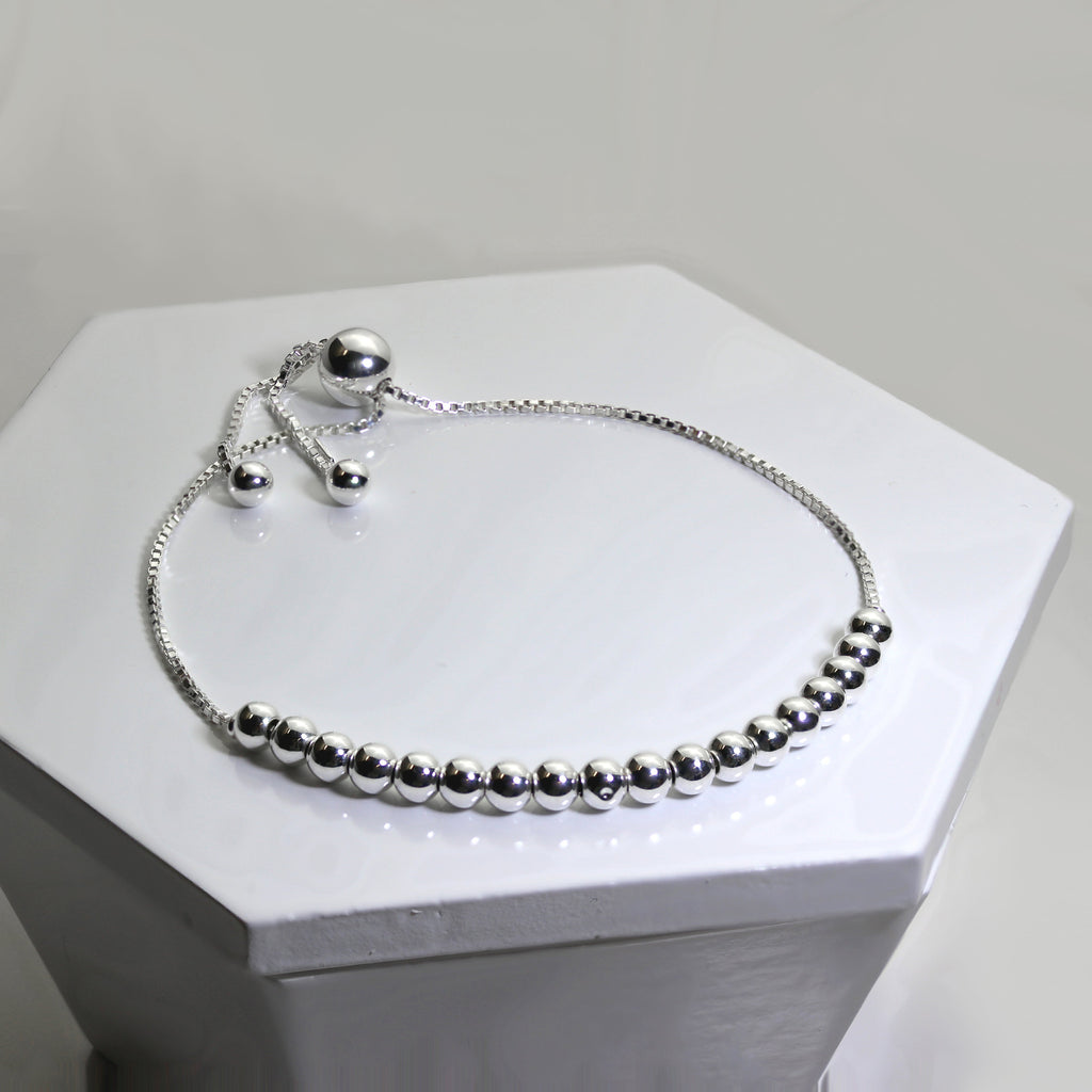 Bracelet réglable en argent sterling avec chaîne à mailles vénitiennes et grosses perles