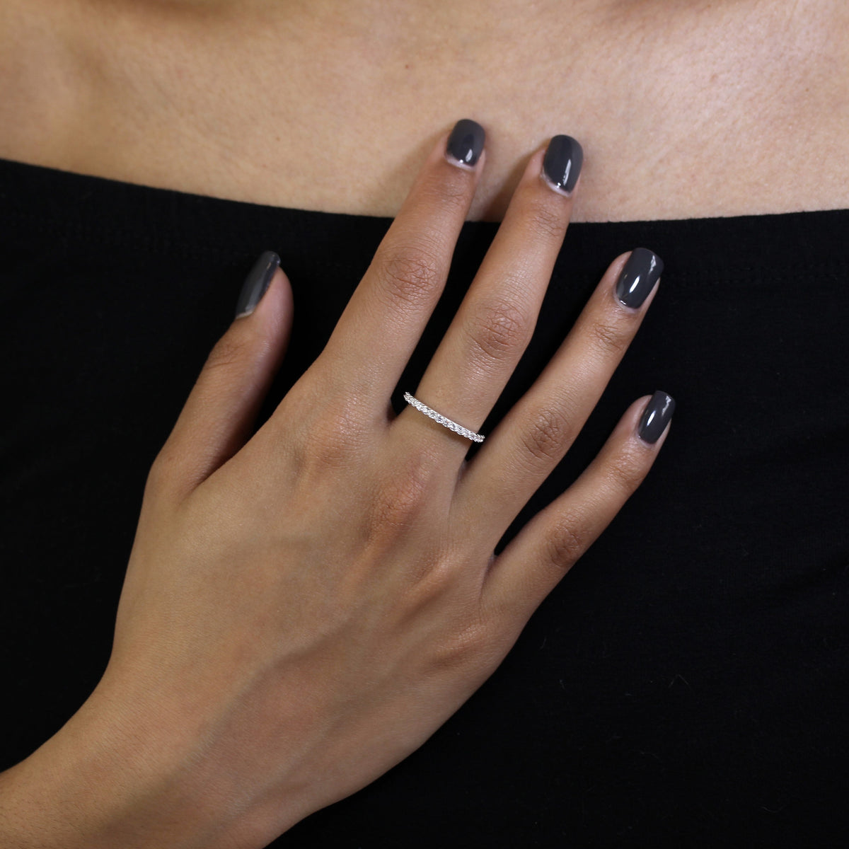 Bague demi-éternité en argent sterling et cristal CZ transparent, tailles 46 à 65