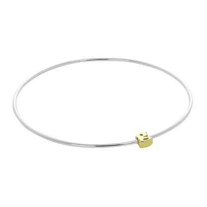 Bracelet jonc empilable en argent sterling léger avec perles de lettres A à Z