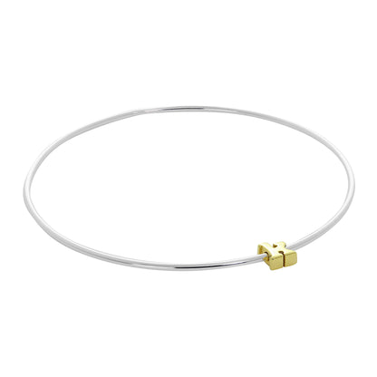 Bracelet jonc empilable en argent sterling léger avec perles de lettres A à Z