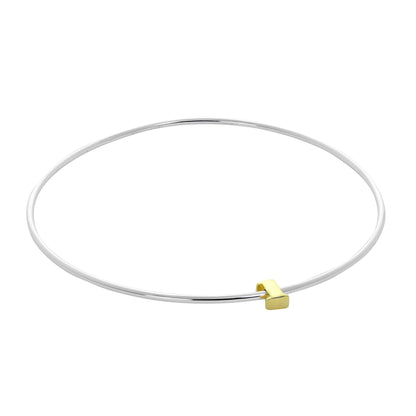 Bracelet jonc empilable en argent sterling léger avec perles de lettres A à Z