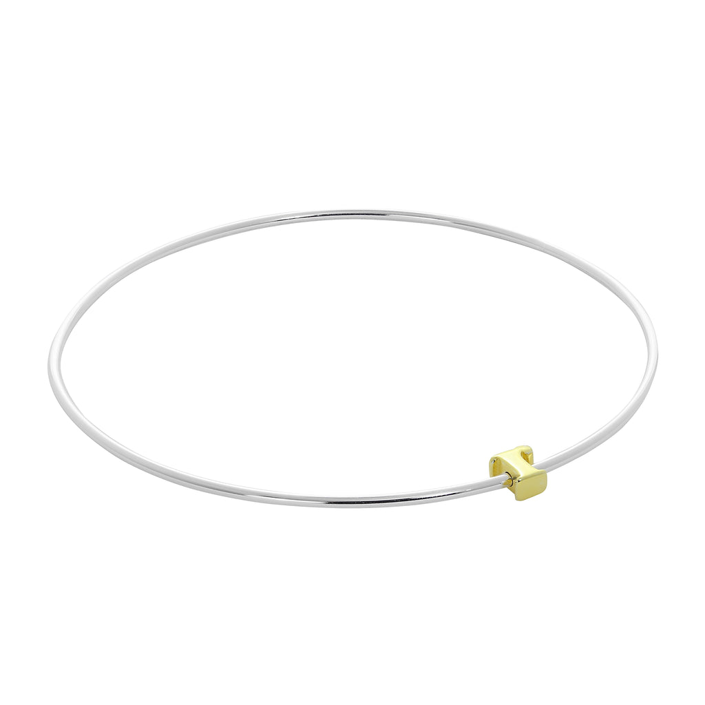 Bracelet jonc empilable en argent sterling léger avec perles de lettres A à Z
