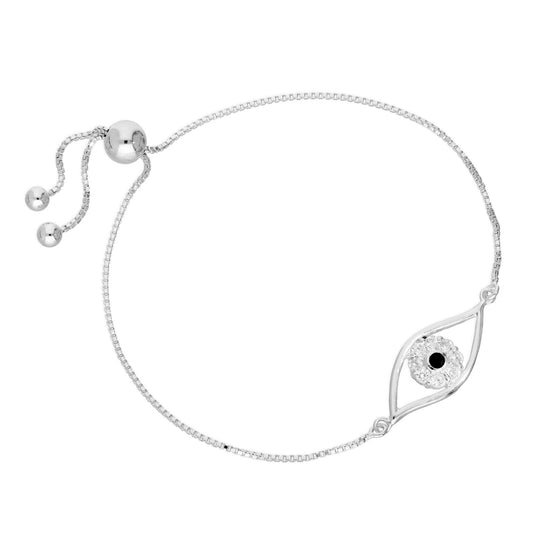 Bracelet réglable en argent sterling et cristal CZ contre le mauvais œil, 25 cm