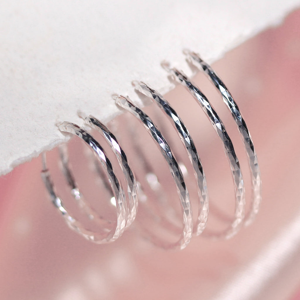 Boucles d'oreilles créoles en argent sterling taille diamant 18 mm 24 mm 28 mm
