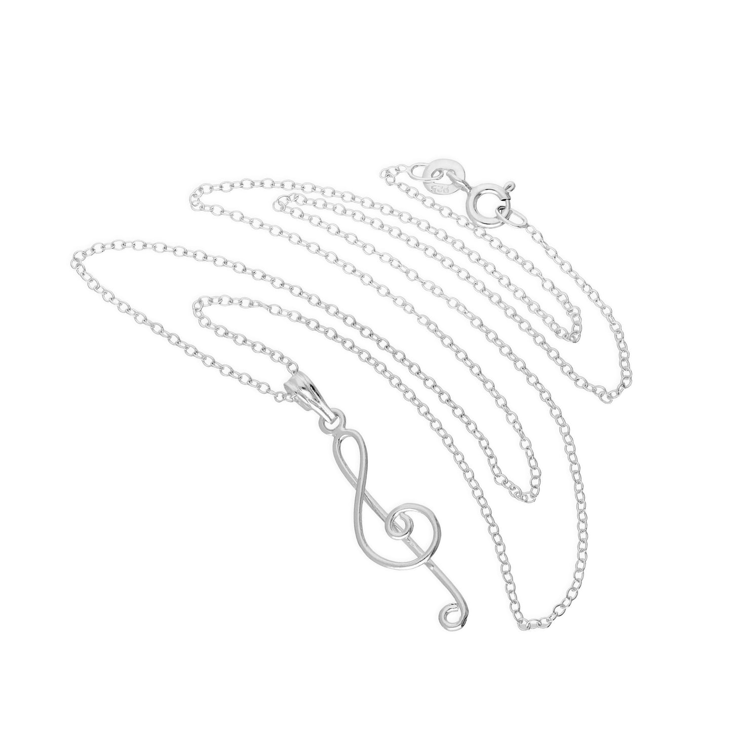Pendentif clé de sol en argent sterling sur chaîne de 45 cm