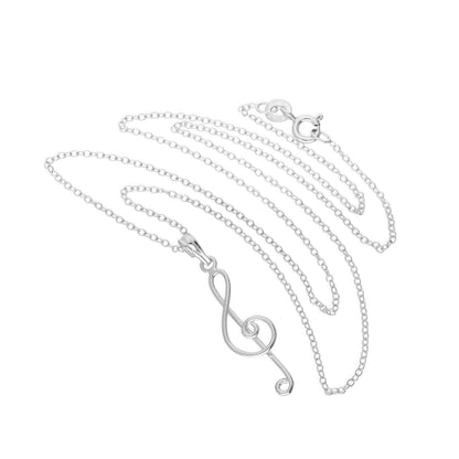 Pendentif clé de sol en argent sterling sur chaîne de 45 cm