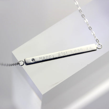 Collier en argent sterling avec zircones cubiques transparents gravables, chaîne de 45 cm