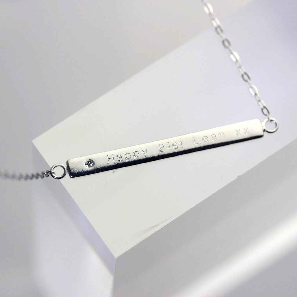 Collier en argent sterling avec zircones cubiques transparents gravables, chaîne de 45 cm
