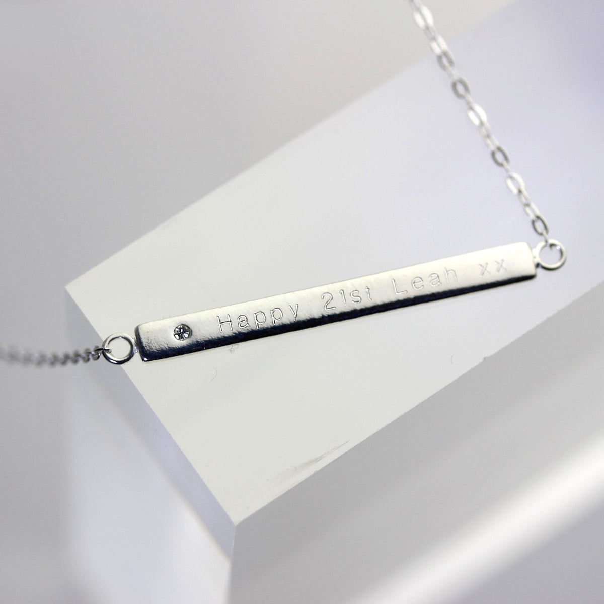 Collier en argent sterling avec zircones cubiques transparents gravables, chaîne de 45 cm