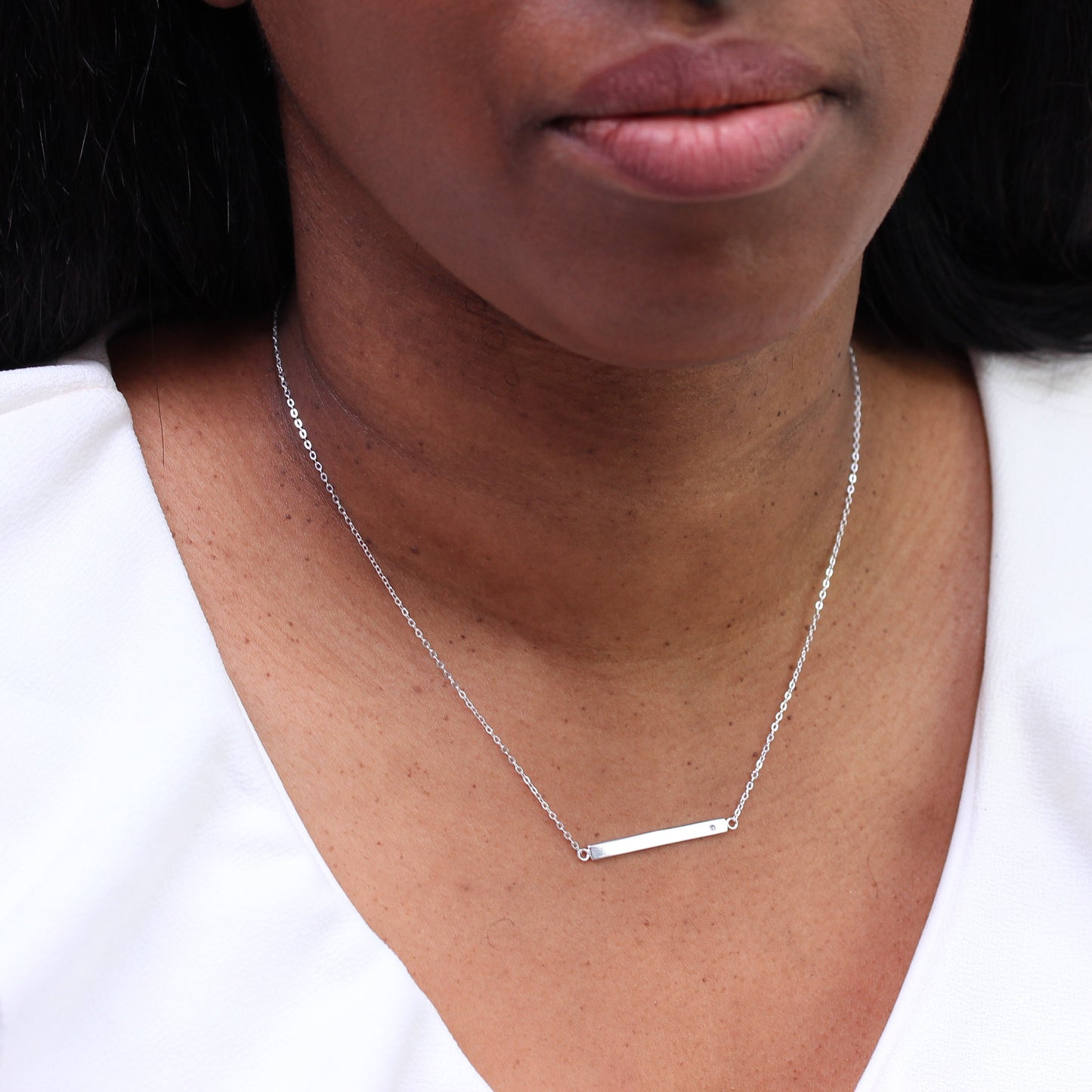 Collier en argent sterling avec zircones cubiques transparents gravables, chaîne de 45 cm