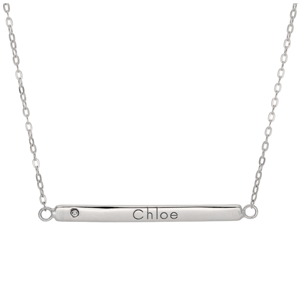 Collier en argent sterling avec zircones cubiques transparents gravables, chaîne de 45 cm